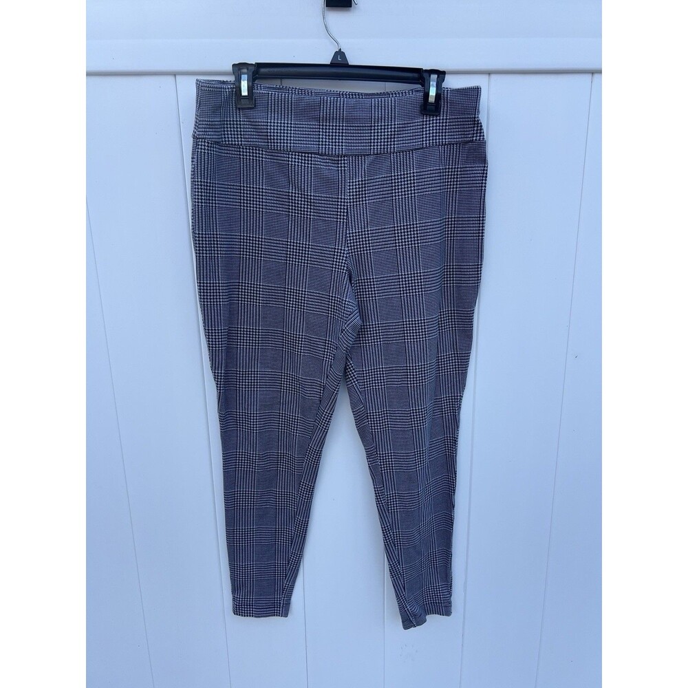 Terra & Sky Women's 0x 14w Pull On Pants Black White Houndstooth Stretch 25” Ins